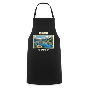 Schweiz Davos Vintage Reisemarke - Kochschürze - Schwarz - Vorne - AI Model Male 185 dark (185cm)