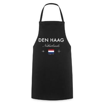 Den Haag Niederlande Koordinaten Reise Souvenir - Kochschürze - Schwarz - Vorne - AI Model Male 185 dark (185cm)