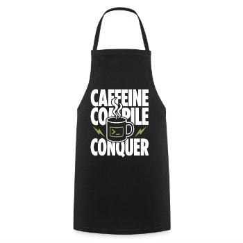 Caffeine Compile Conquer – Entwickler Kaffee Humor - Kochschürze - Schwarz - Vorne - AI Model Male 185 dark (185cm)