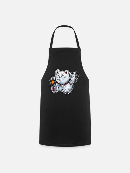 Heavy Metal Maneki-Neko (Winkekatze) - Kochschürze - Schwarz