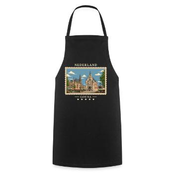 Nederland Gouda Vintage Reisemarke - Kochschürze - Schwarz - Vorne - AI Model Male 185 dark (185cm)