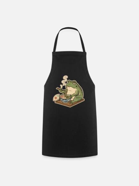 Grummeliger Frosch isst Ramen - Kochschürze - Schwarz