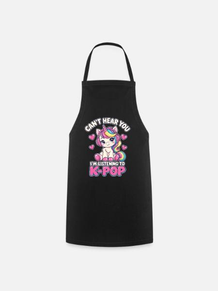 K-Pop Einhorn Can't Hear You Musik Shirt - Kochschürze - Schwarz