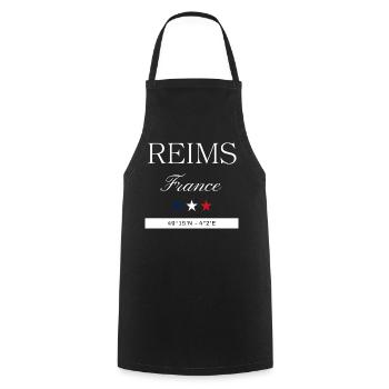 Reims Frankreich Souvenir – Reise minimalistisch - Kochschürze - Schwarz - Vorne - AI Model Male 185 dark (185cm)
