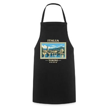 Italien Turin Vintage Reisemarke - Kochschürze - Schwarz - Vorne - AI Model Male 185 dark (185cm)