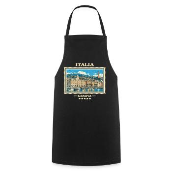 Italien Genua Vintage Reisemarke - Kochschürze - Schwarz - Vorne - AI Model Male 185 dark (185cm)