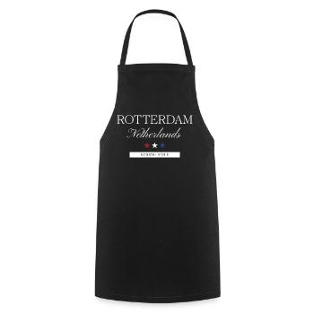 Rotterdam Niederlande Souvenir – Reise minimalist - Kochschürze - Schwarz - Vorne - AI Model Male 185 dark (185cm)