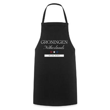 Groningen Niederlande Souvenir – Reise minimalist - Kochschürze - Schwarz - Vorne - AI Model Male 185 dark (185cm)