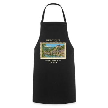 Belgien Durbuy Vintage Reisemarke - Kochschürze - Schwarz - Vorne - AI Model Male 185 dark (185cm)