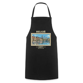Belgien Gent Vintage Reisemarke - Kochschürze - Schwarz - Vorne - AI Model Male 185 dark (185cm)