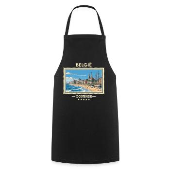 Belgien Ostende Vintage Reisemarke - Kochschürze - Schwarz - Vorne - AI Model Male 185 dark (185cm)