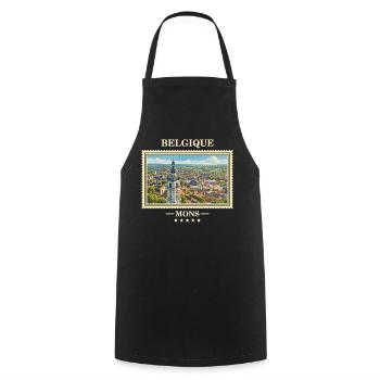 Belgien Mons Vintage Reisemarke - Kochschürze - Schwarz - Vorne - AI Model Male 185 dark (185cm)