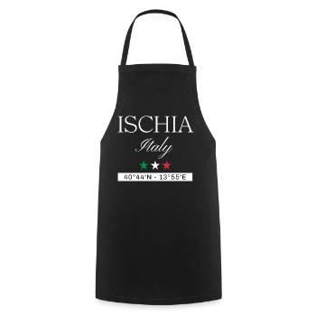 Ischia Italien Souvenir – Reise minimalistisch - Kochschürze - Schwarz - Vorne - AI Model Male 185 dark (185cm)