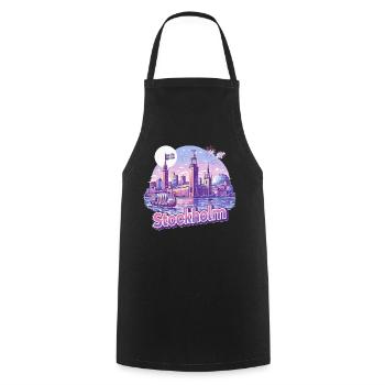 Stockholm Skyline Pink – Stolz & Souvenir Spruch - Kochschürze - Schwarz - Vorne - AI Model Male 185 dark (185cm)