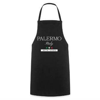 Palermo Italien Souvenir – Reise minimalistisch - Kochschürze - Schwarz - Vorne - AI Model Male 185 dark (185cm)