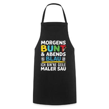 Morgen bunt, Abend blau Malerspruch - Kochschürze - Schwarz - Vorne - AI Model Male 185 dark (185cm)
