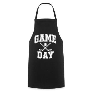 Game Day Eishockey – Schläger & Puck - Kochschürze - Schwarz - Vorne - AI Model Male 185 dark (185cm)