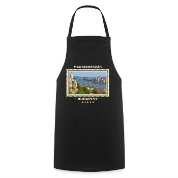 Ungarn Budapest Vintage Reisemarke - Kochschürze - Schwarz - Vorne - AI Model Male 185 dark (185cm)