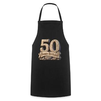 50er Geburtstag Steinbanner - Kochschürze - Schwarz - Vorne - AI Model Male 185 dark (185cm)