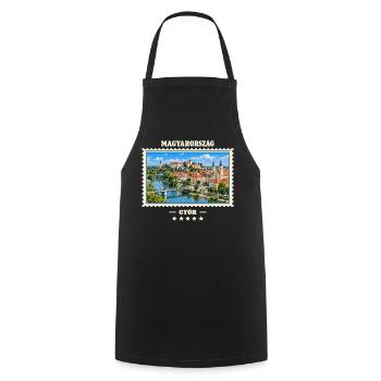 Ungarn Győr Vintage Reisemarke - Kochschürze - Schwarz - Vorne - AI Model Male 185 dark (185cm)