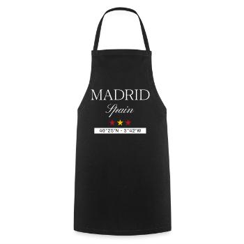 Madrid Spanien Souvenir – Reise minimalistisch - Kochschürze - Schwarz - Vorne - AI Model Male 185 dark (185cm)