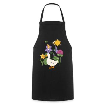 Blumenzeichnung · Biene · Ente · Blüten - Kochschürze - Schwarz - Vorne - AI Model Male 185 dark (185cm)