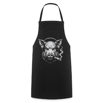 Pig DJ with Smoke - Kochschürze - Schwarz - Vorne - AI Model Male 185 dark (185cm)
