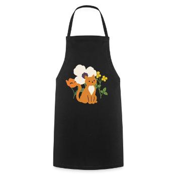 Mohn · Blumen · Katze · Geschenkidee - Kochschürze - Schwarz - Vorne - AI Model Male 185 dark (185cm)