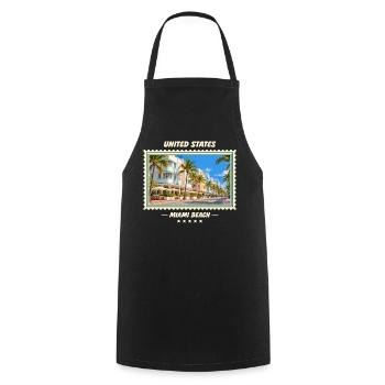 Vereinigte Staaten Miami Beach Vintage Reisemarke - Kochschürze - Schwarz - Vorne - AI Model Male 185 dark (185cm)