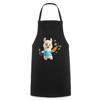 Lustiges Alpaka mit Karotte – Kinder Tiermotiv - Kochschürze - Schwarz - Vorne - AI Model Male 185 dark (185cm)