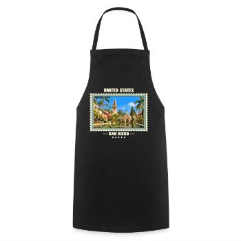 Vereinigte Staaten San Diego Vintage Reisemarke - Kochschürze - Schwarz - Vorne - AI Model Male 185 dark (185cm)