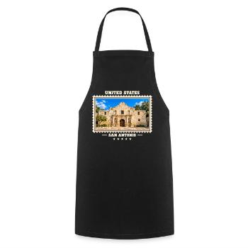 Vereinigte Staaten San Antonio Vintage Reisemarke - Kochschürze - Schwarz - Vorne - AI Model Male 185 dark (185cm)