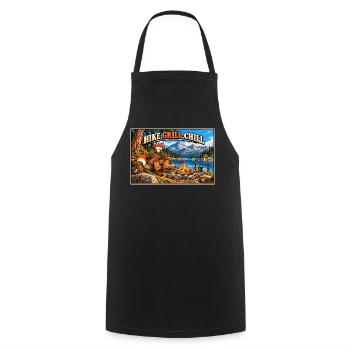 Wandern, grillen, entspannen – Campfire Fox - Kochschürze - Schwarz - Vorne - AI Model Male 185 dark (185cm)