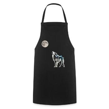 Mond ,Wolf - Kochschürze - Schwarz - Vorne - AI Model Male 185 dark (185cm)