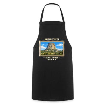 Vereinigte Staaten Devils Tower Vintage Reisemarke - Kochschürze - Schwarz - Vorne - AI Model Male 185 dark (185cm)