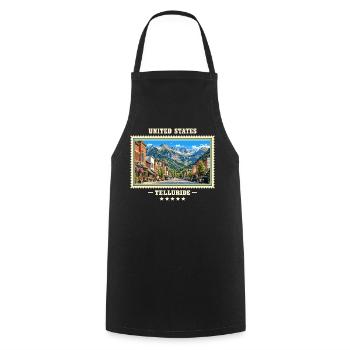 Vereinigte Staaten Telluride Vintage Reisemarke - Kochschürze - Schwarz - Vorne - AI Model Male 185 dark (185cm)