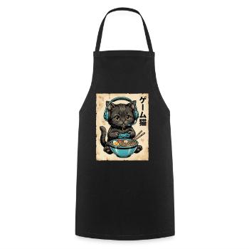 Gamer-Katze mit Ramen und Headset - Kochschürze - Schwarz - Vorne - AI Model Male 185 dark (185cm)