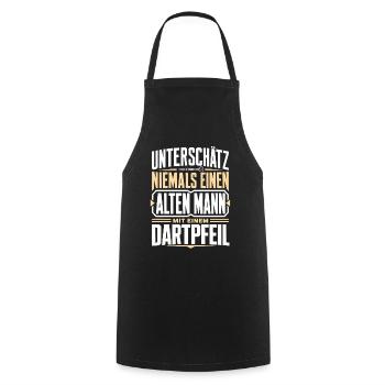 Alter Mann mit Dartpfeil - Kochschürze - Schwarz - Vorne - AI Model Male 185 dark (185cm)