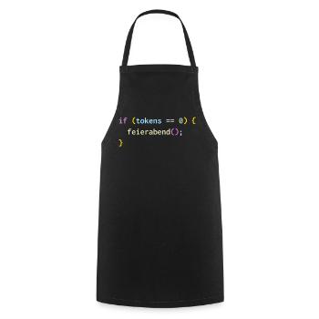 if (tokens == 0) feierabend(); – KI Feierabend - Kochschürze - Schwarz - Vorne - AI Model Male 185 dark (185cm)