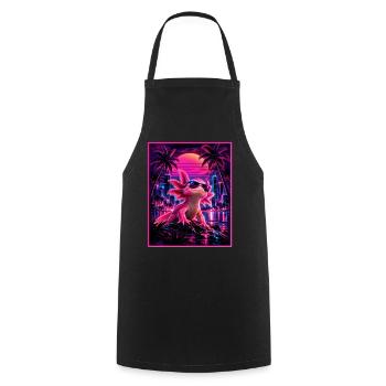 Retro Synthwave Axolotl – 80er Neon Design - Kochschürze - Schwarz - Vorne - AI Model Male 185 dark (185cm)