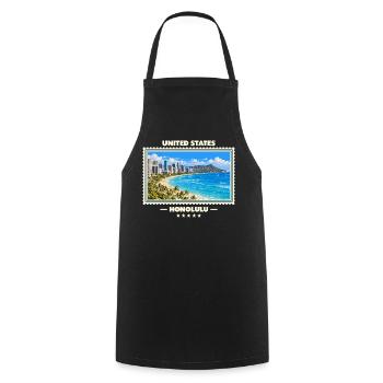 Vereinigte Staaten Honolulu Vintage Reisemarke - Kochschürze - Schwarz - Vorne - AI Model Male 185 dark (185cm)