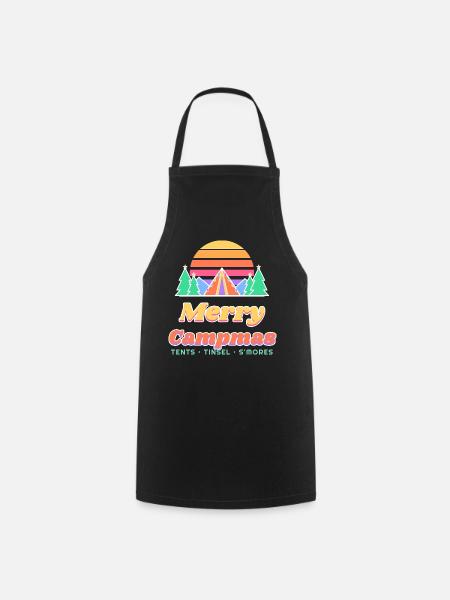 Fröhliche Campmas Retro-Sonnenuntergangs-Weihnachtscamping - Kochschürze - Schwarz