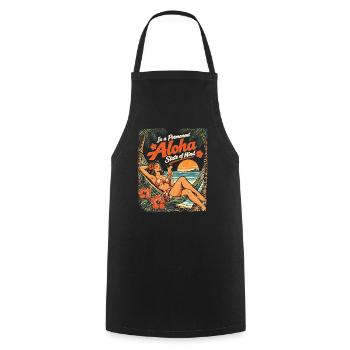 Permanent Aloha State of Mind – Pin-Up Design - Kochschürze - Schwarz - Vorne - AI Model Male 185 dark (185cm)