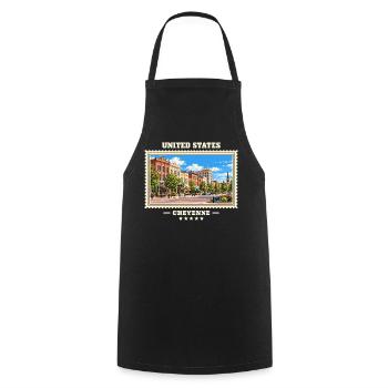 Vereinigte Staaten Cheyenne Vintage Reisemarke - Kochschürze - Schwarz - Vorne - AI Model Male 185 dark (185cm)