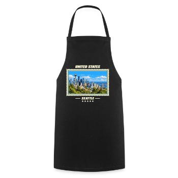 Vereinigte Staaten Seattle Vintage Reisemarke - Kochschürze - Schwarz - Vorne - AI Model Male 185 dark (185cm)