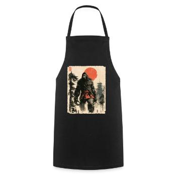 Samurai Bigfoot, Japanisch Grafik, Ukiyo-e - Kochschürze - Schwarz - Vorne - AI Model Male 185 dark (185cm)