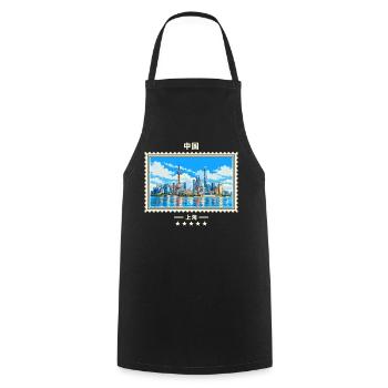 China Shanghai Vintage Reisemarke - Kochschürze - Schwarz - Vorne - AI Model Male 185 dark (185cm)