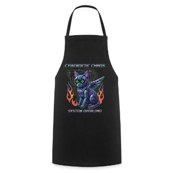 Katze Cybernetic Chaos, Cyberpunk - Kochschürze - Schwarz - Vorne - AI Model Male 185 dark (185cm)