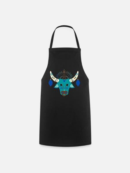 Blauer Stier mit festlichem Kopfschmuck - Kochschürze - Schwarz