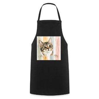 Pastellkatze Aquarellstreifen Katze Maus - Kochschürze - Schwarz - Vorne - AI Model Male 185 dark (185cm)